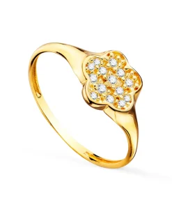Anillo Sello Flor Circonitas Oro 18K<Alda Joyeros Hot