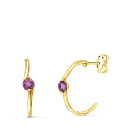 Aros Paradise Oro Amarillo 18K Curve Amatista<Alda Joyeros Sale