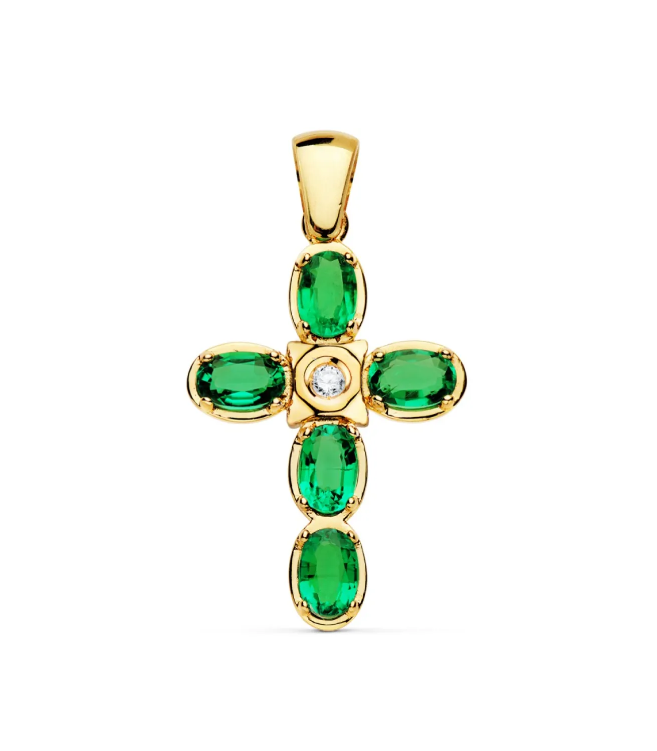 Colgante Cruz Oro Amarillo 28Mm Esmeraldas Y Diamante<Alda Joyeros Shop