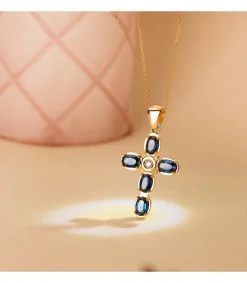 Colgante Cruz Oro Amarillo 28Mm Zafiros Y Diamante<Alda Joyeros Best