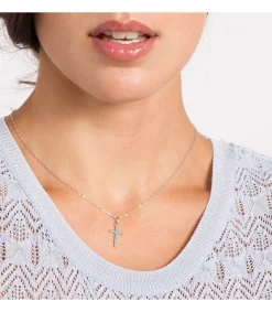 Colgante Cruz Oro Blanco 18K Turquesa<Alda Joyeros Outlet