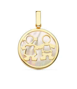 Colgante Mama Oro Amarillo 18K Nacar Nino Y Niña 20Mm<Alda Joyeros Best Sale