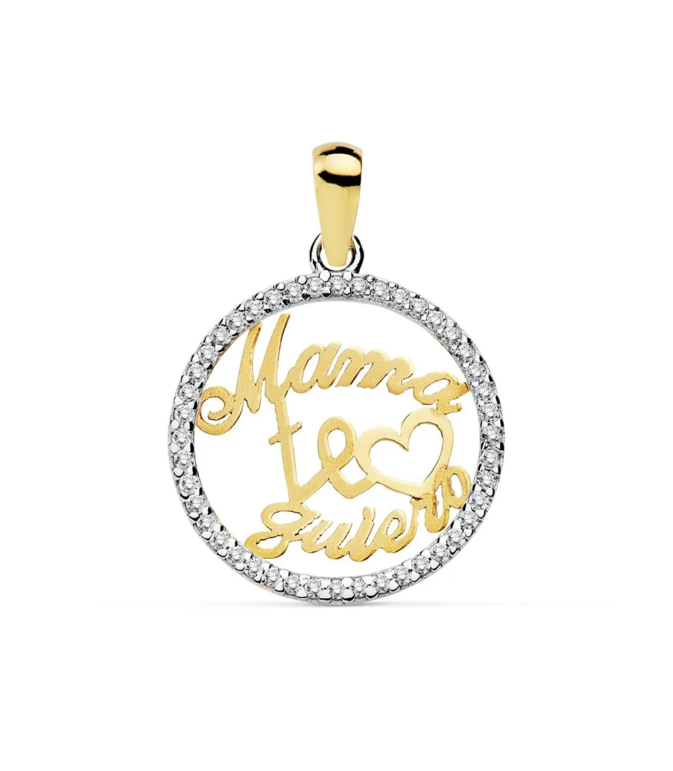 Colgante "Te Quiero Mama" Oro Bicolor 18K Circonitas 16Mm<Alda Joyeros Online