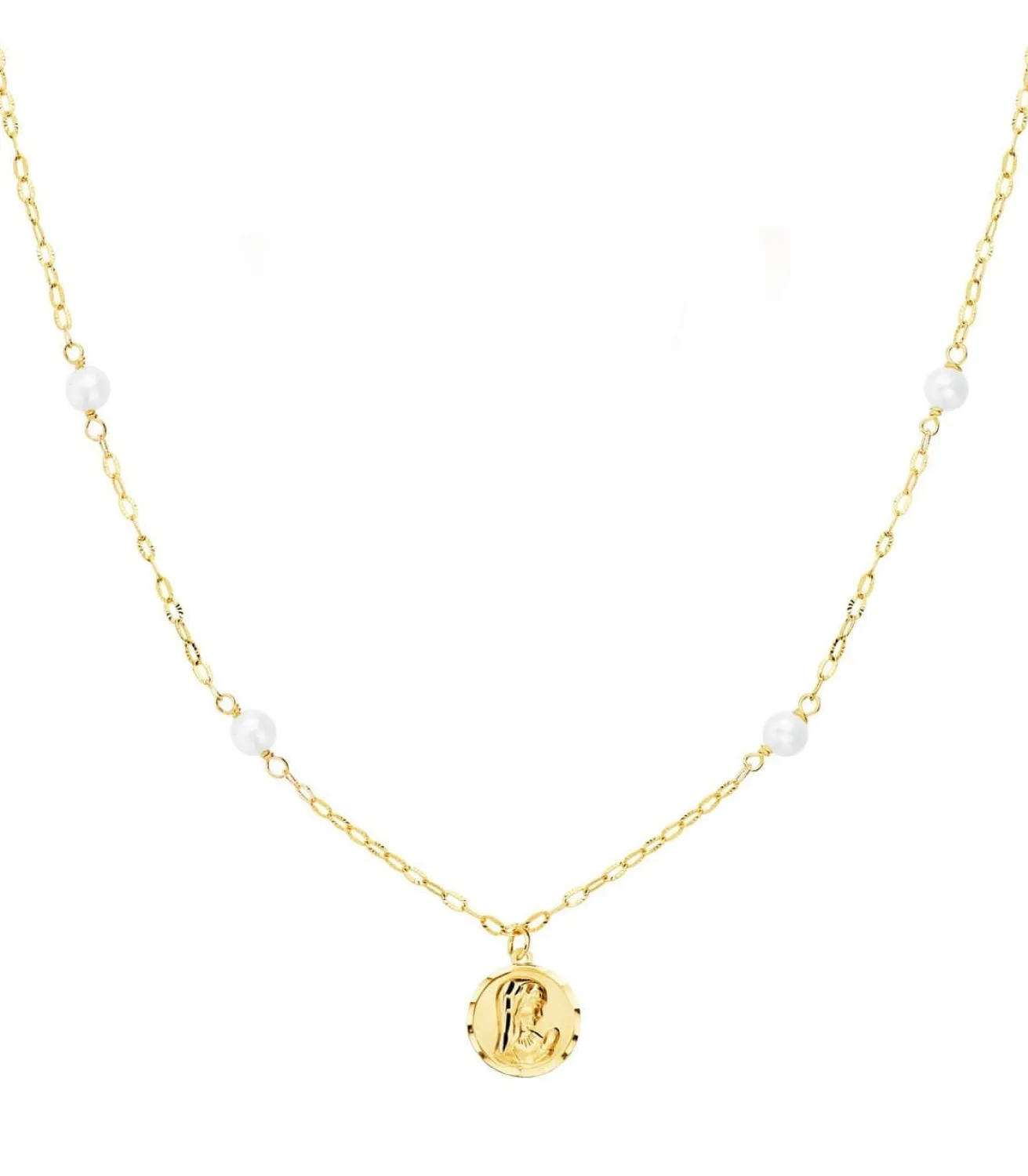 Collar Medalla Virgen Niña Perlas Oro 18K 40Cm<Alda Joyeros Flash Sale