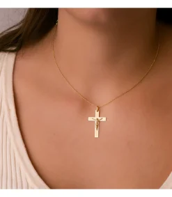 Cruz Cristo Plana Rectangular Oro 18K 29 Mm<Alda Joyeros Shop