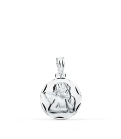 Medalla Bebé Ángel Querubin Oro Blanco 18K 14Mm<Alda Joyeros Online