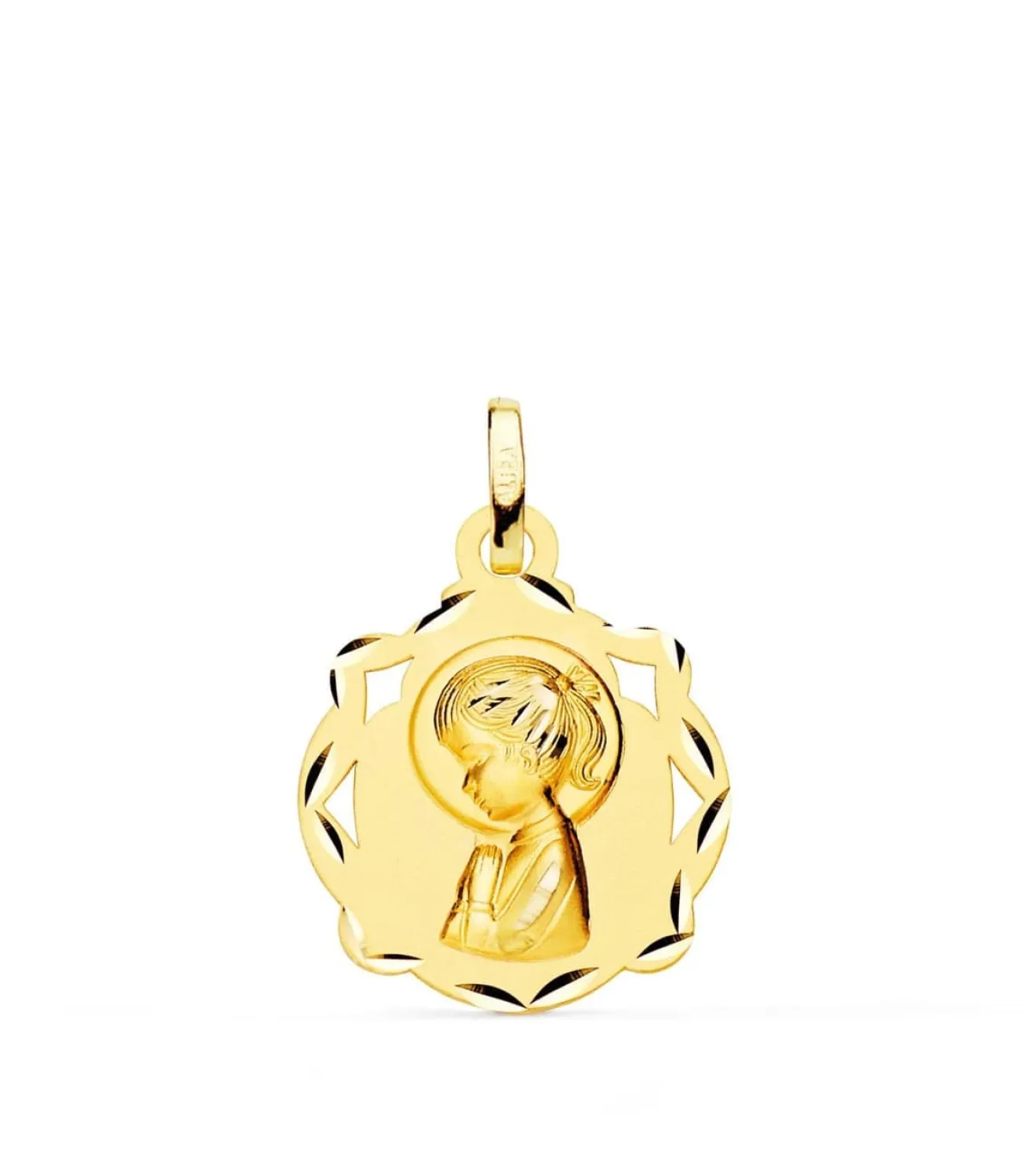 Medalla Calada 18K Virgen Niña Rezo 14Mm<Alda Joyeros Online