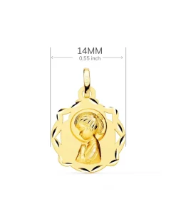 Medalla Calada 18K Virgen Niña Rezo 14Mm<Alda Joyeros Online