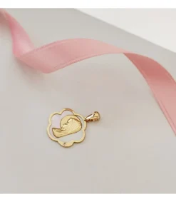Medalla Comunion Oro 18K Virgen Niña Nacar Flor<Alda Joyeros Clearance