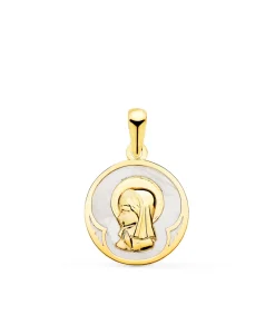 Medalla Nacar Redonda Virgen Niña Oro 18 K 15 Mm<Alda Joyeros Discount