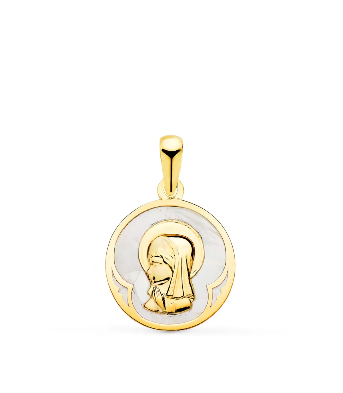 Medalla Nacar Redonda Virgen Niña Oro 18 K 15 Mm<Alda Joyeros Discount