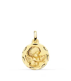 Medalla Ángel Burlon Y Pajaro Oro Amarillo 18K 16Mm<Alda Joyeros Best Sale