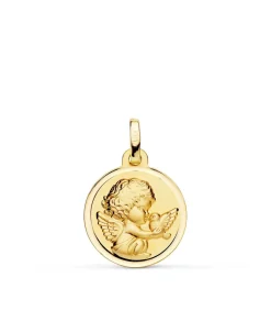 Medalla Ángel Y Pajaro Oro Amarillo 18K 16Mm Bisel<Alda Joyeros Online