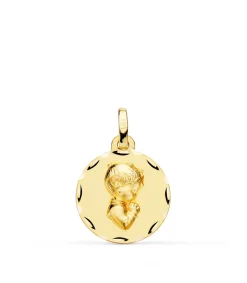 Medalla Nino Rezando Tallada Oro 18K 16Mm<Alda Joyeros Hot
