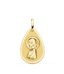 Medalla Virgen Niña Gota Brillo Oro 18 K 19 Mm<Alda Joyeros Store