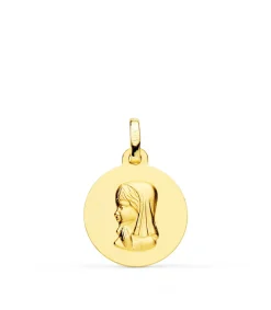 Medalla Virgen Niña Oro 18K 16Mm Mate Oracion<Alda Joyeros Online