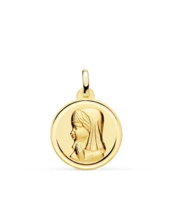 Medalla Virgen Niña Oro 18K 18Mm Bisel Oracion<Alda Joyeros Sale