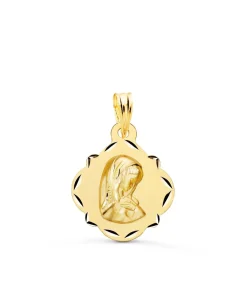 Medalla Virgen Niña Pandereta Tallada Oro 18 K 16 Mm<Alda Joyeros Store