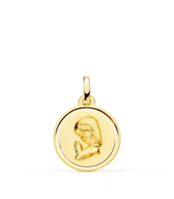 Medalla Virgen Niña Rezando 18K Bisel 16Mm<Alda Joyeros Best