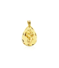 Medalla Virgen Niña Rezo Tallada Lagrima 18Kt<Alda Joyeros New
