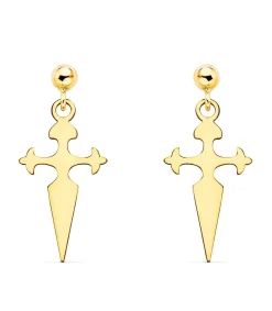 Pendientes Cruz Colgante Oro Amarillo 18K<Alda Joyeros New