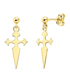 Pendientes Cruz Colgante Oro Amarillo 18K<Alda Joyeros New