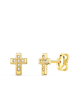 Pendientes Cruz Oro 18K Circonitas<Alda Joyeros Online