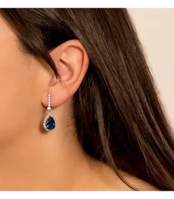 Pendientes Daphne Oro Blanco 18K Piedra Azul<Alda Joyeros Shop