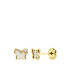 Pendientes De Bebé Adriana Oro Amarillo 18K Mariposas Nacar 5Mm<Alda Joyeros Store