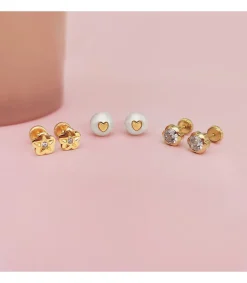 Pendientes De Niña Oro 18K Pearl & Heart 7.5Mm<Alda Joyeros Online