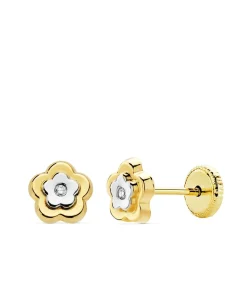 Pendientes Flor Judit Oro Bicolor 18K 6Mm<Alda Joyeros Cheap