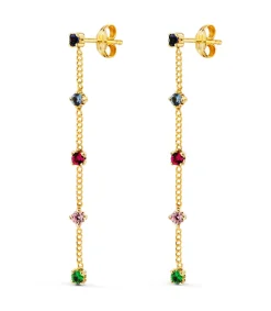 Pendientes Largos Cadena Oro 18K Multicolor<Alda Joyeros Online