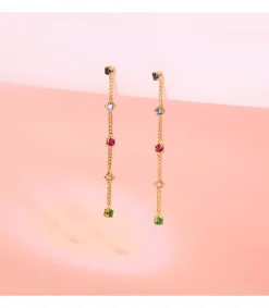 Pendientes Largos Cadena Oro 18K Multicolor<Alda Joyeros Online