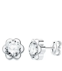 Pendientes Margarita Circonita Oro Blanco 18 K 7 Mm<Alda Joyeros Shop
