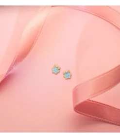 Pendientes Pastelito Azul Oro 18K Flor<Alda Joyeros Fashion