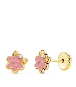 Pendientes Pastelito Rosa Oro 18K Flor<Alda Joyeros Best