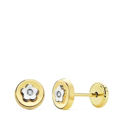 Pendientes Redondos Flor Judit Oro Bicolor 18K 6Mm<Alda Joyeros Hot