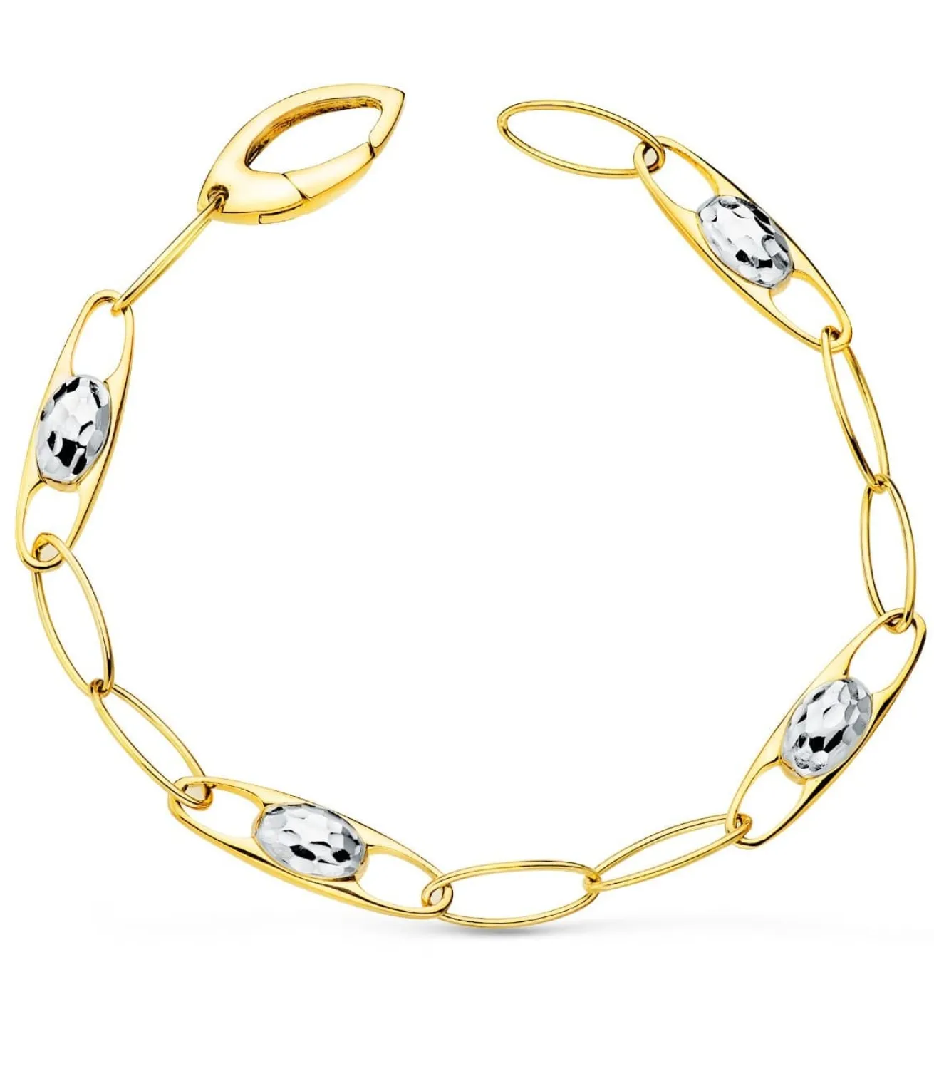 Pulsera Mujer Oro Bicolor 18K Motivos Tallados<Alda Joyeros Outlet