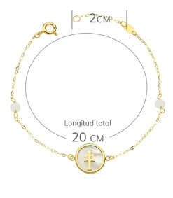 Pulsera Mujer Oro 18K Cruz Caravaca Nacar 20Cm<Alda Joyeros Hot