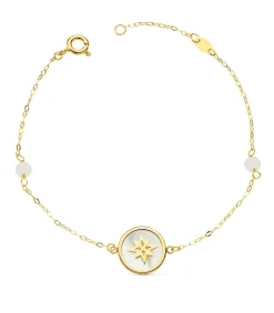 Pulsera Mujer Oro 18K Rosa De Los Vientos Nacar 20Cm<Alda Joyeros Best