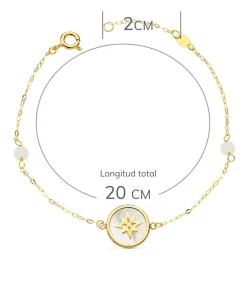 Pulsera Mujer Oro 18K Rosa De Los Vientos Nacar 20Cm<Alda Joyeros Best