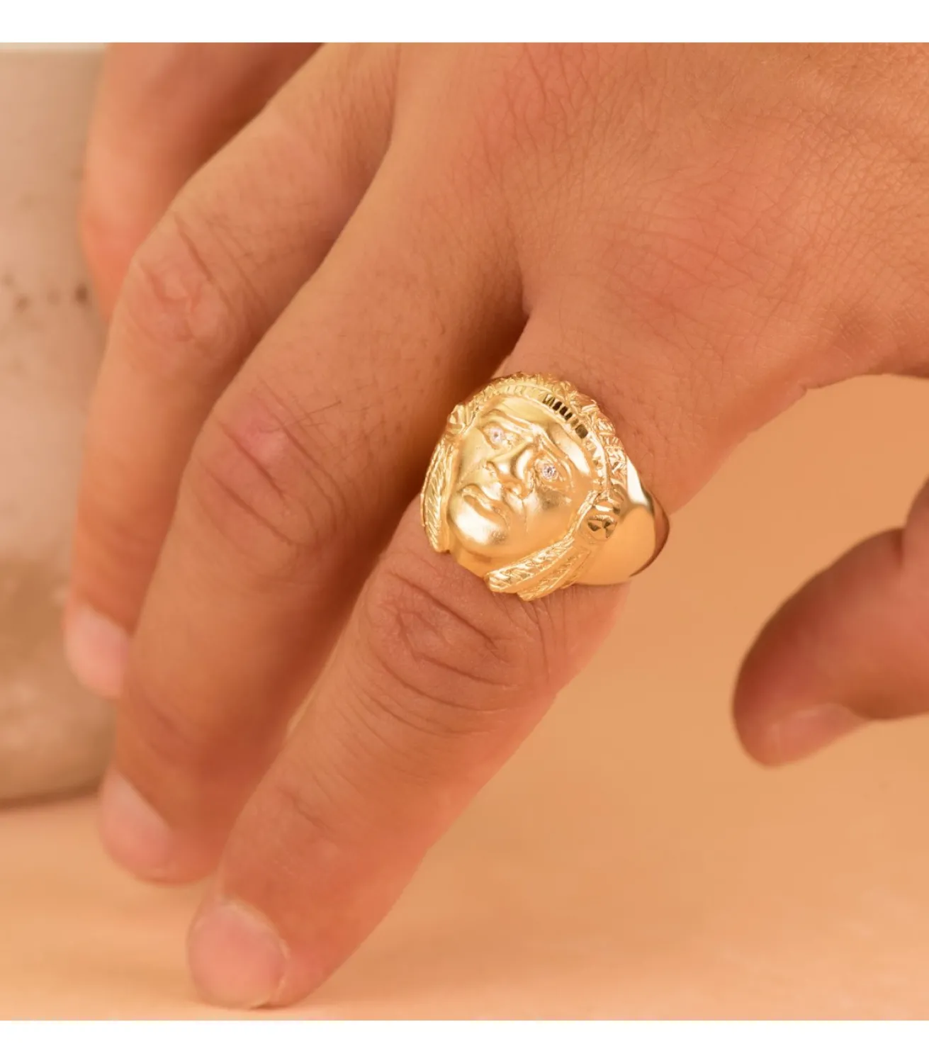 Sello De Hombre Indio Oro Amarillo 18K<Alda Joyeros Store